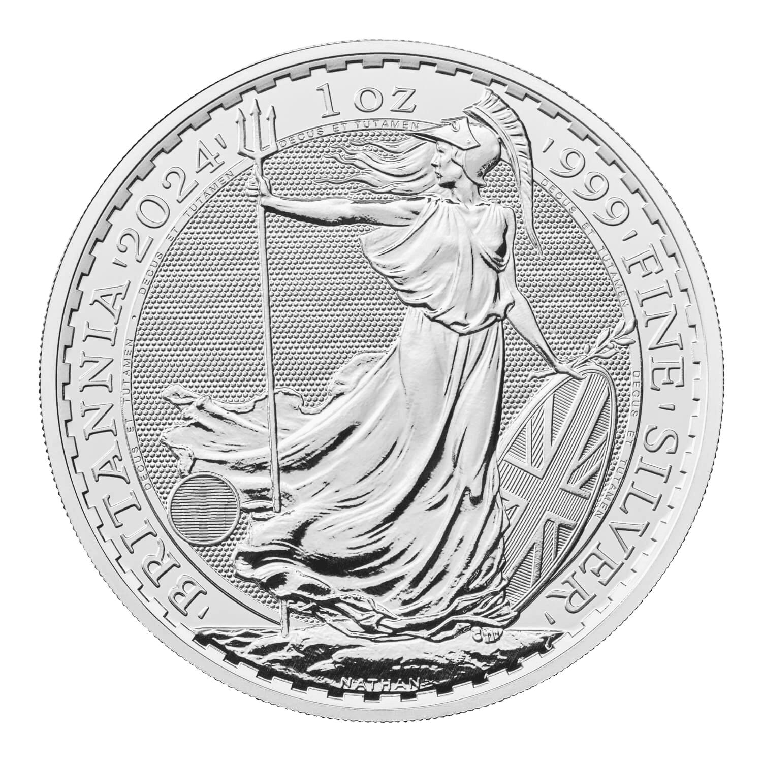 British Silver Britannia reverse showing Britannia figure with trident and shield